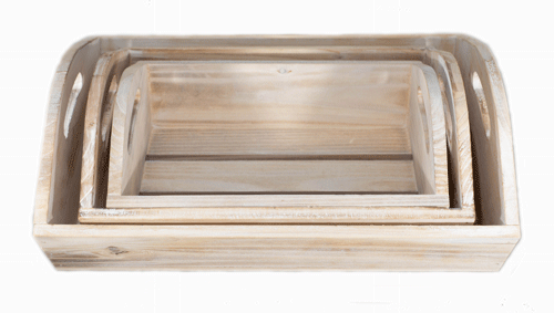 Set of 3 Whitewash Pine Wood Trays