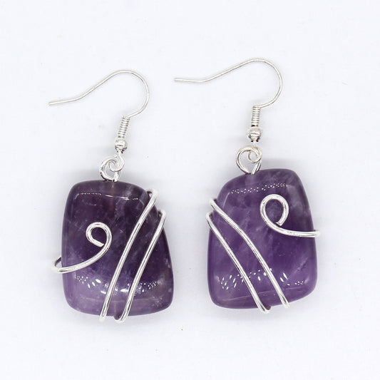 Amethyst Earrings - Brass silver color plated - Size 25x20mm - NEW222
