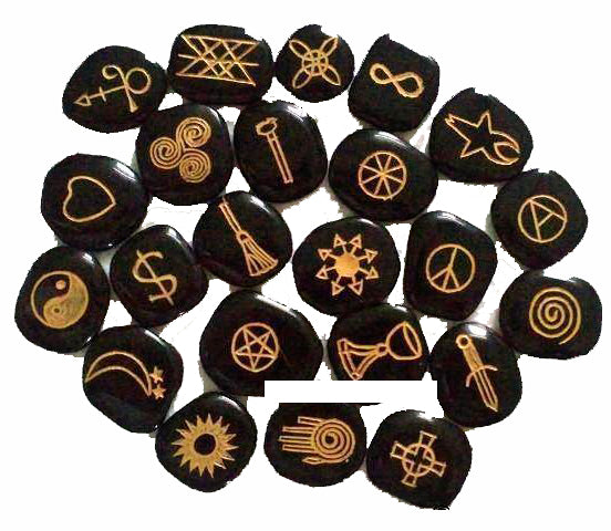 Wiccan Witches Rune 23 Piece Set - Black Stone with Gold - 500 grams - NEW121