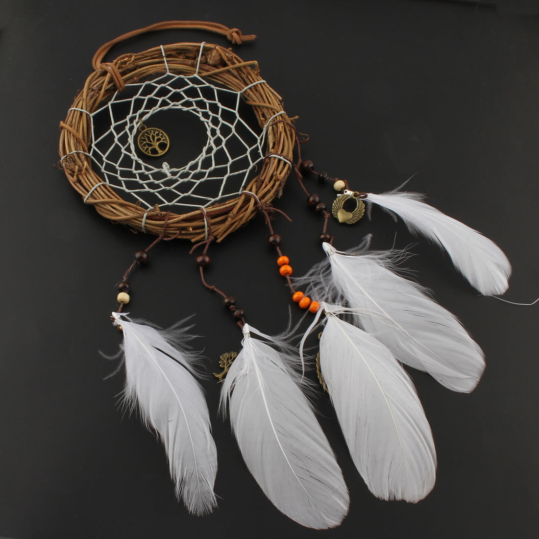 Feather Dream Catcher - Wreath with Tree of Life Charms 18L x 5.5" L