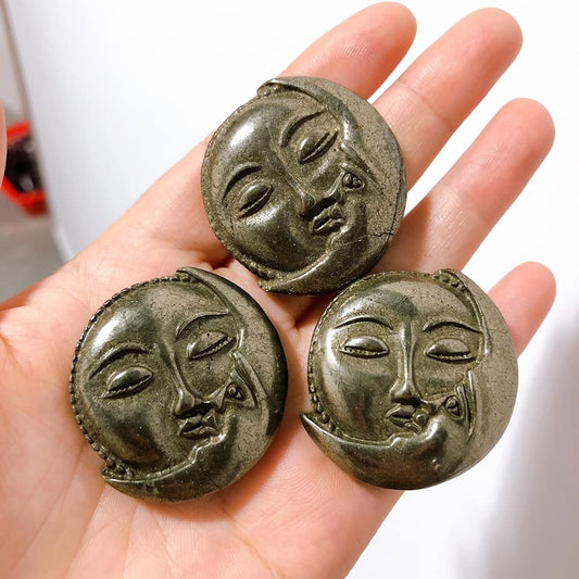 Pyrite Moon & Sun Carving - 35-40mm Long - China - NEW722