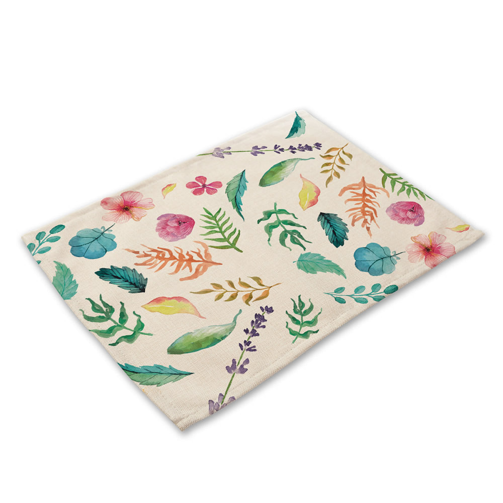 Set de table en coton - Feuilles et fleurs - Rectangle - Taille 42x32cm - NEW322