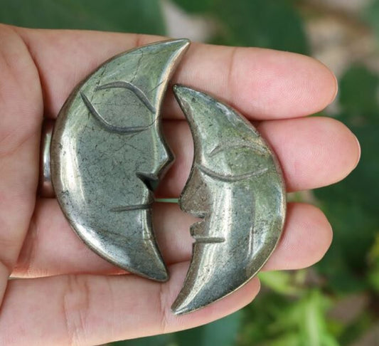 Pyrite Moon Face Carving - 40mm Long - China - NEW822