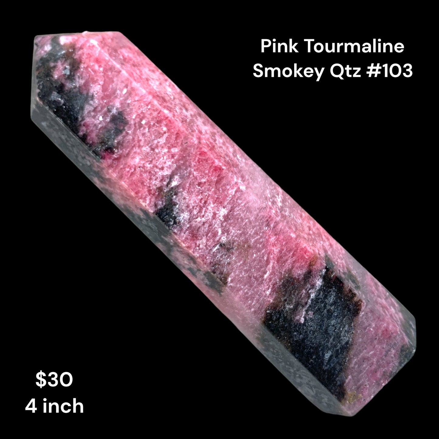 Pink Tourmaline In Smokey Quartz - 4 inch - 122g - Polished Points