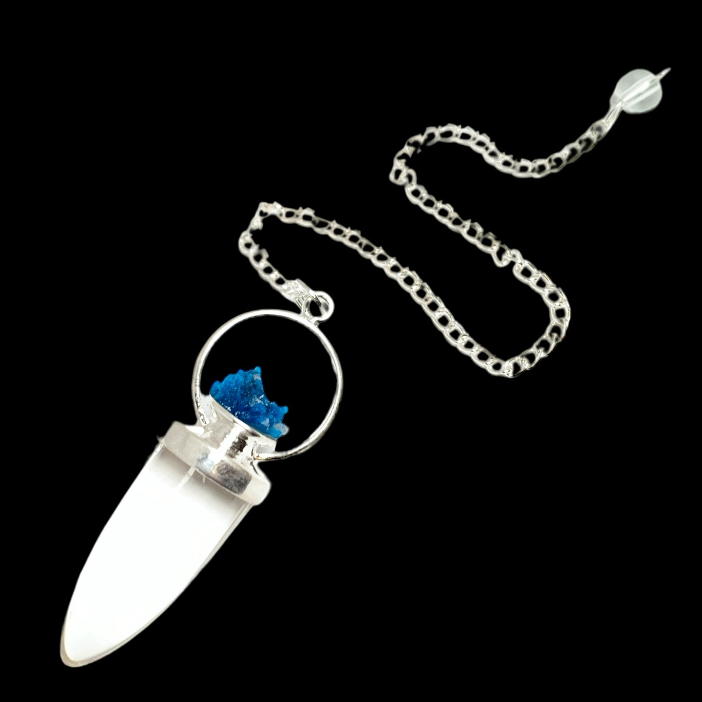 Crystal with Cavansite Pendulum with Chain - 45mm 10g - NEW422