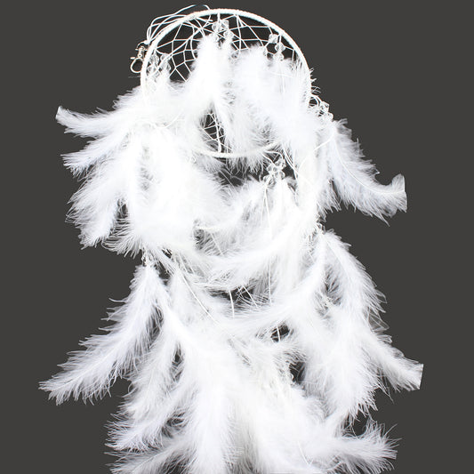 Dream Catcher - Iron, Feathers, Cotton, & Glass Seed Beads - White