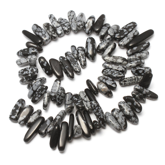 Snowflake Obsidian  Gemstone Bead Nuggets - 1mm Hole - 15.5 Inch Long Size:5x13x4mm to 8x30x8mm