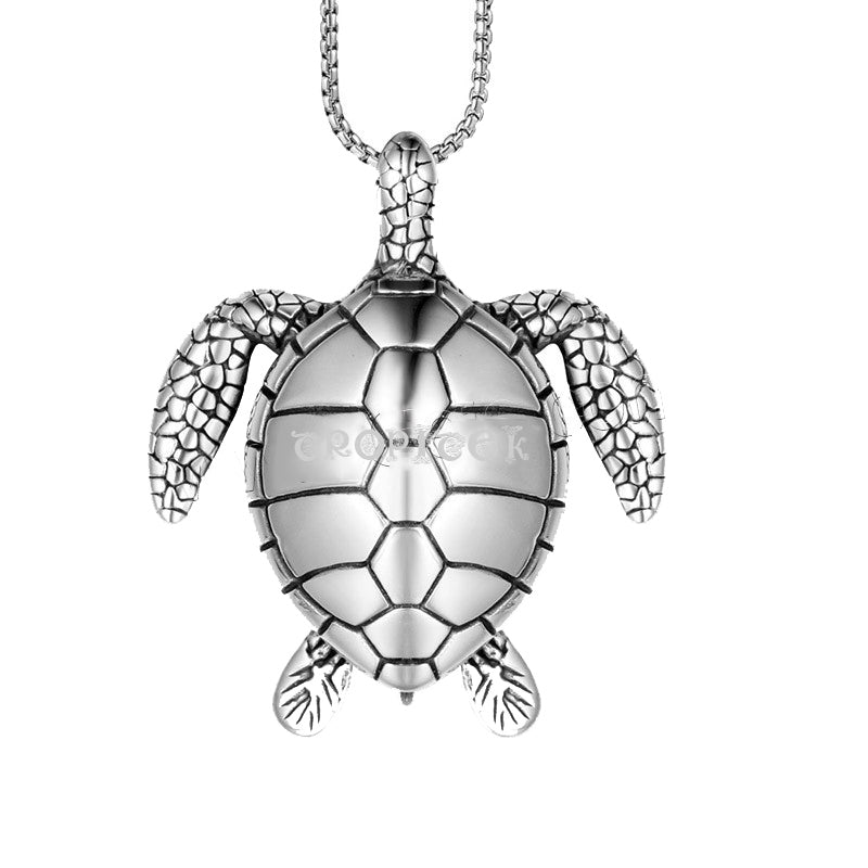 Pendentif Tortue en Acier Inoxydable - Couleur Argent - 54 x 47mm 33 grammes - NEW522