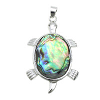 Pendentif tortue en coquille d'ormeau - Plaqué couleur argent - 28,5x47x3mm - Ajouter un collier cordon noir BC-G05008