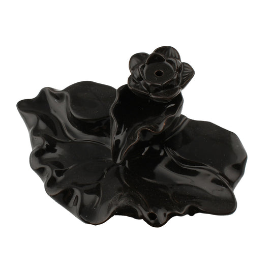 Porcelain Backflow Incense Holder - Flower with Cupped Leaves