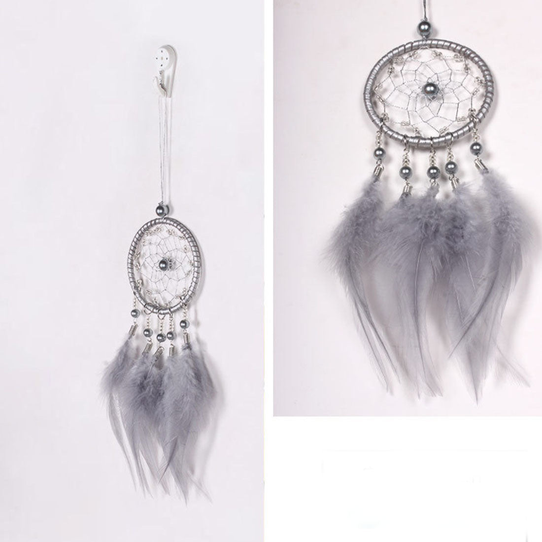 Feather Dream Catcher Velveteen & Seed bead - Silver - 110 x 550mm