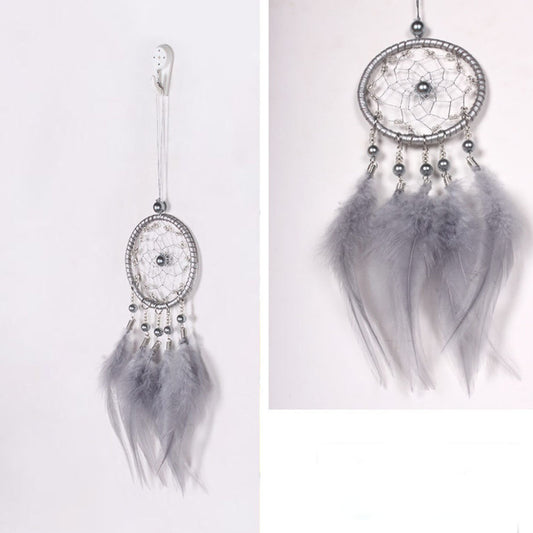 Feather Dream Catcher Velveteen & Seed bead - Silver - 110 x 550mm