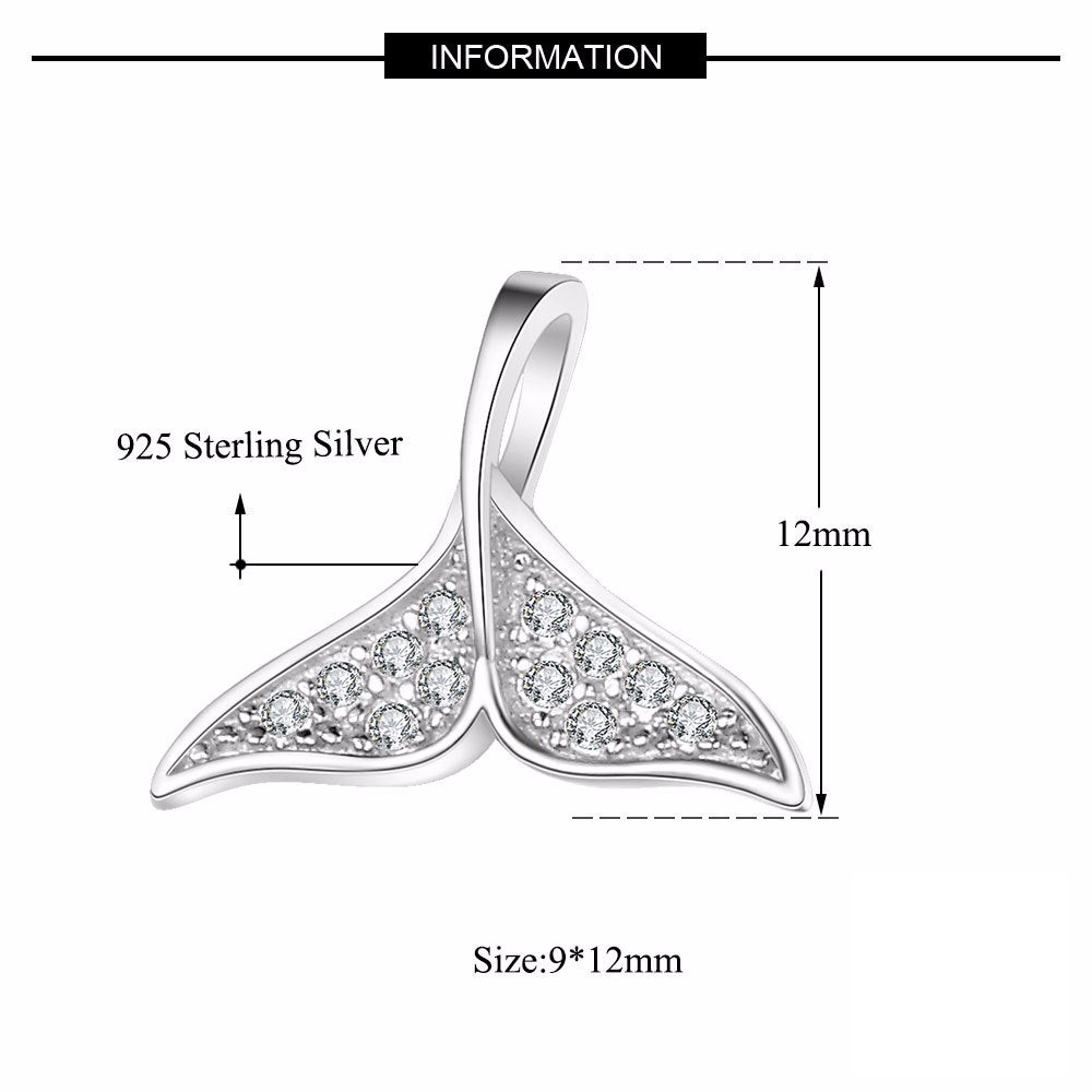 Pendentif Queue de Sirène avec Strass Argent Massif Plaqué sur Laiton Taille : 9x12mm