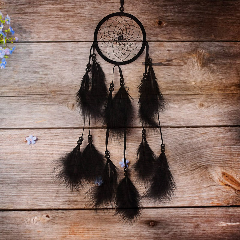 Fashion Dream Catcher - Feathers Velveteen Glass Seed Beads - Black - 110 x 550 mm - NEW222