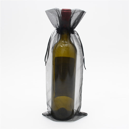 PK/100 Sacs pour bouteilles de vin - Noir 6 x 15 pouces - ORGANZA - RECTANGLE avec cordon de serrage - 15 x 38cm - NEW922