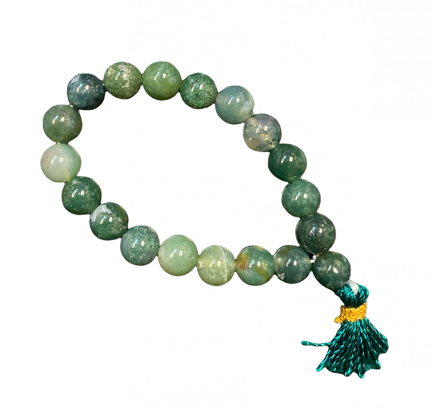 Moss Agate - Tasseled Power Bracelet - 10mm 30g - NEW1021