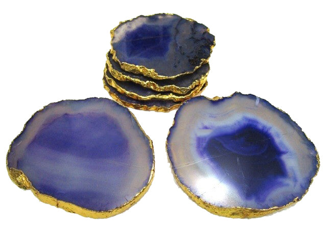Dessous de verre en onyx violet avec bord doré - 3 à 4 pouces 100 grammes