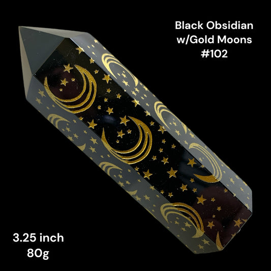 Black Obsidian w/ Gold Moons - Polished Points - 3.25 inch - 80g