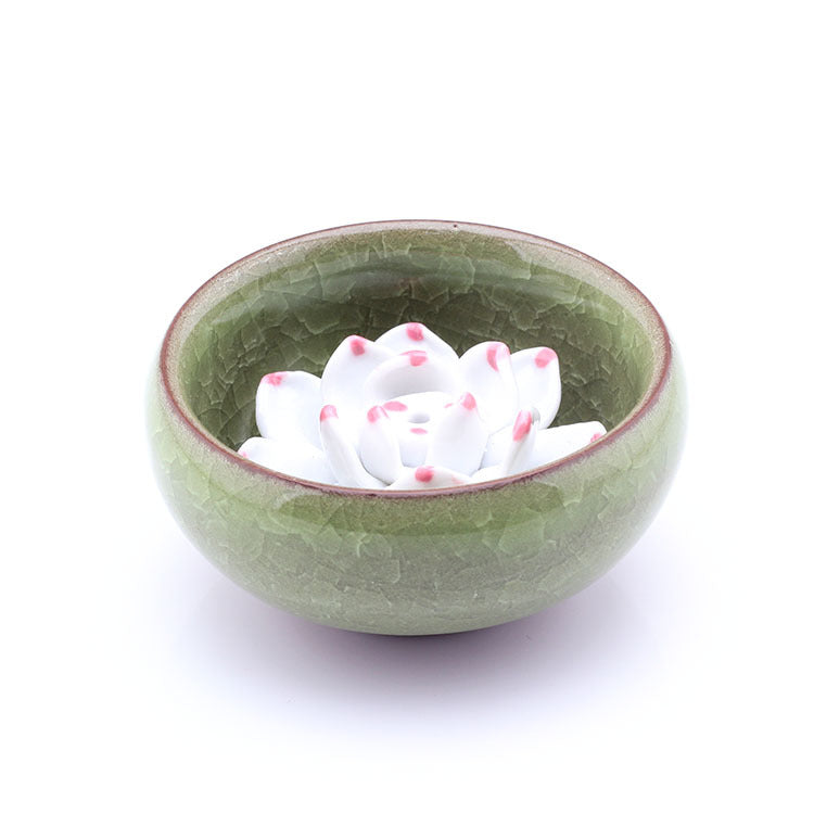 Round Porcelain Incense Burner - Apple - 35mm x 25mm - with inner Flower
