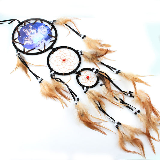 Fashion Dream Catcher with Iron, Feathers, Nylon Cord, Velveteen, Glass Seed Beads