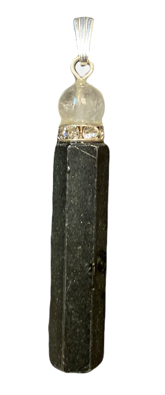 Pendentif tourmaline noire à pointe crayon avec sphère et bague en diamant - 40 mm 20 g - NEW1021