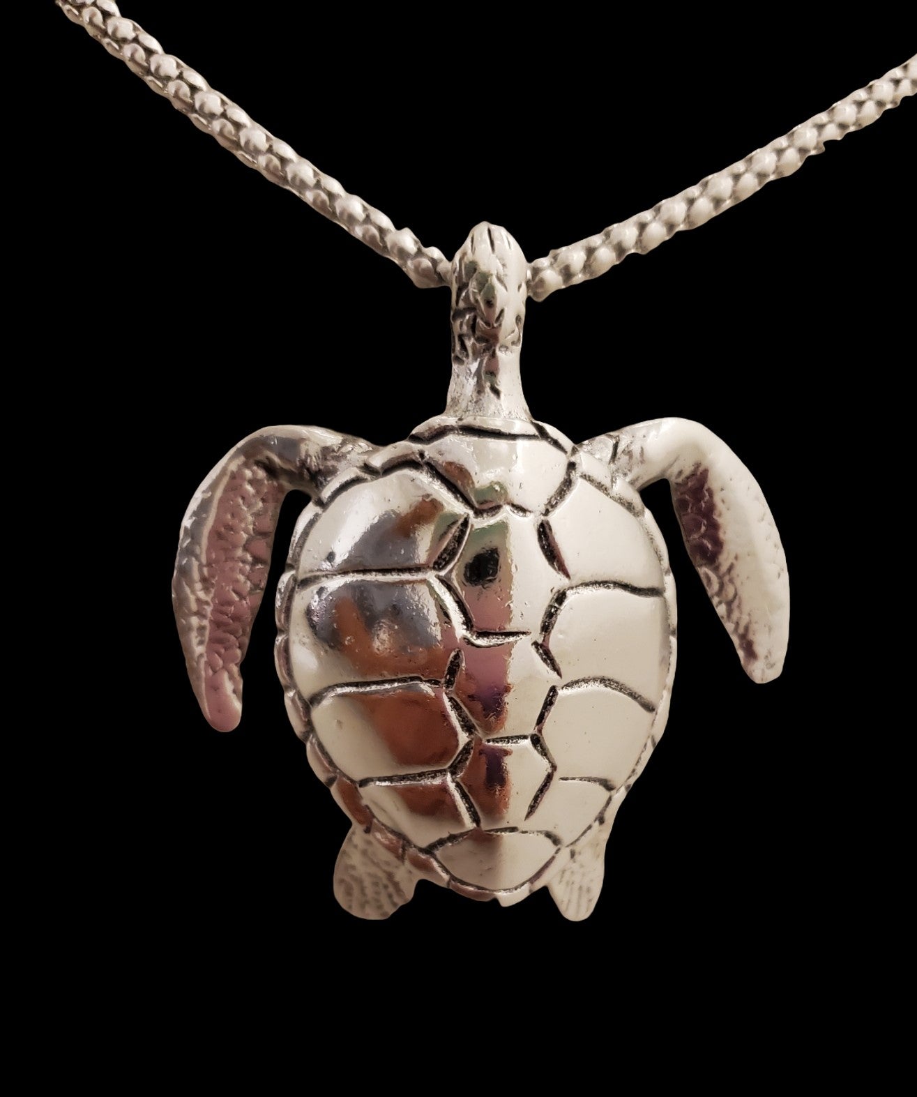 Stainless Streel Turtle Pendant w/Chain-Silver Color-52x46mm-New1022