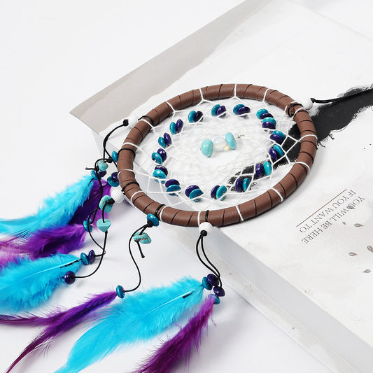 Dream Catcher Feather with Cotton Thread & Velveteen - Blue - 110x310mm