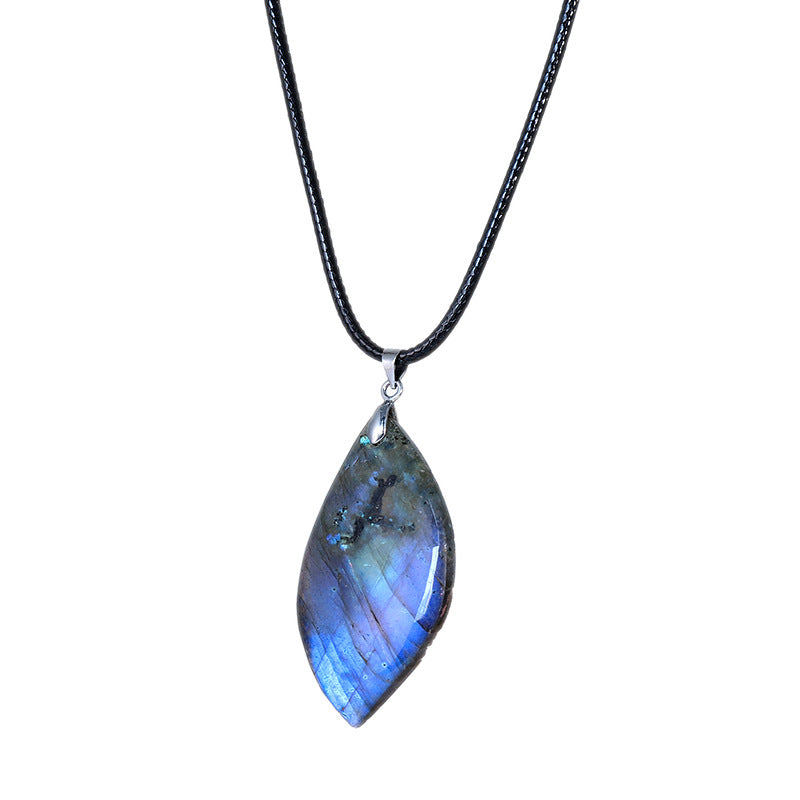 Labradorite Pendant on leather cord Necklace - 5cm extender chain - Length 17.3 Inch - NEW920