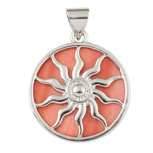 Pendentif Soleil - Rose - Plaqué Couleur Platine