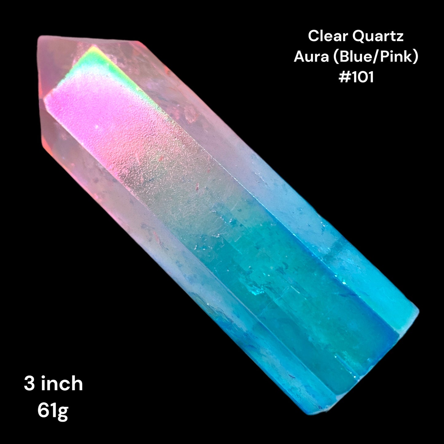 Clear Quartz Aura (Blue and Pink) - 3 inch - 61g - Polished Points