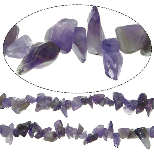 Natural Amethyst Bead Chips - 8-10mm - 32 Per Strand - Grade B