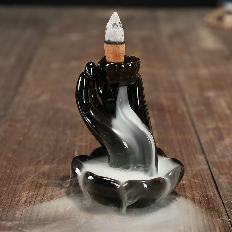 Porcelain Backflow Incense Holder - Black - 7.2x9.5cm - 3.75 inch