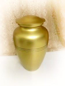 Cremation Urn - Adult - Classic Gold with 3 Bands - 10.5 x 6 x 6 inch (210 cubic inches)