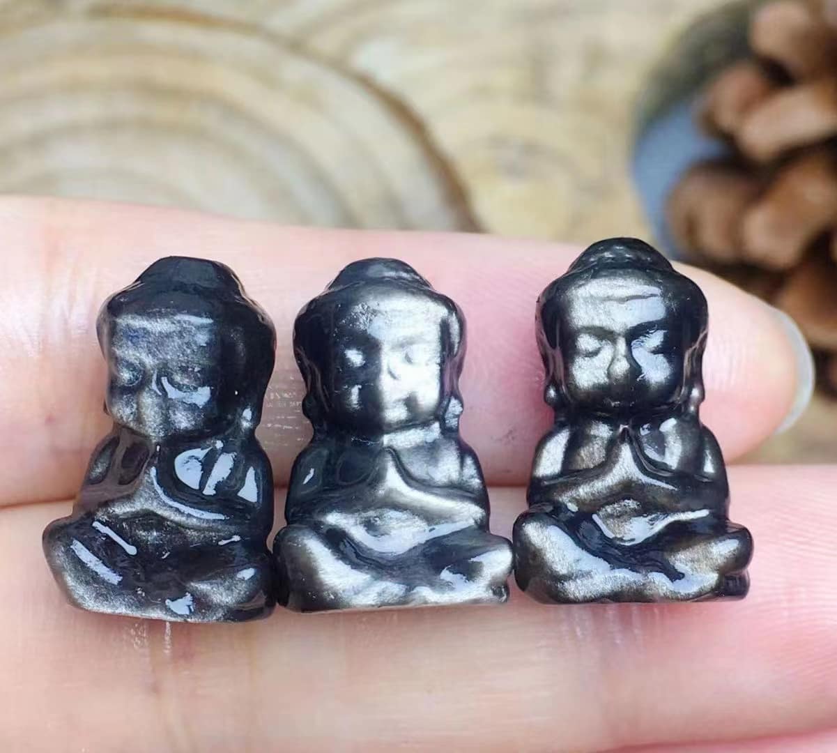 Sitting Buddha - Silver Obsidian - 10x20mm - Micro Collection Hand Carved in China - NEW822