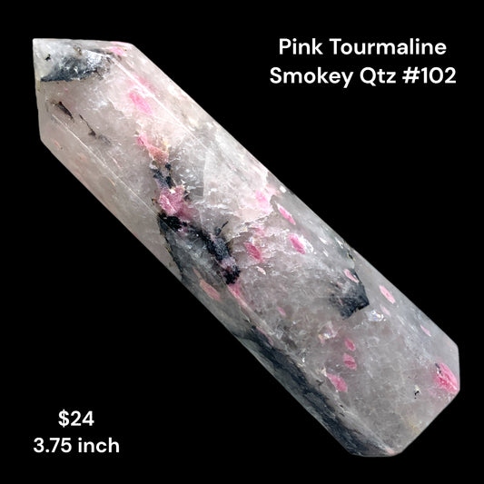 Pink Tourmaline In Smokey Quartz - 3.75 inch - 100g - Polished Points