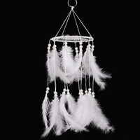 Fashion Dream Catcher - Feathers Plastic Pearl Velveteen Cord - White