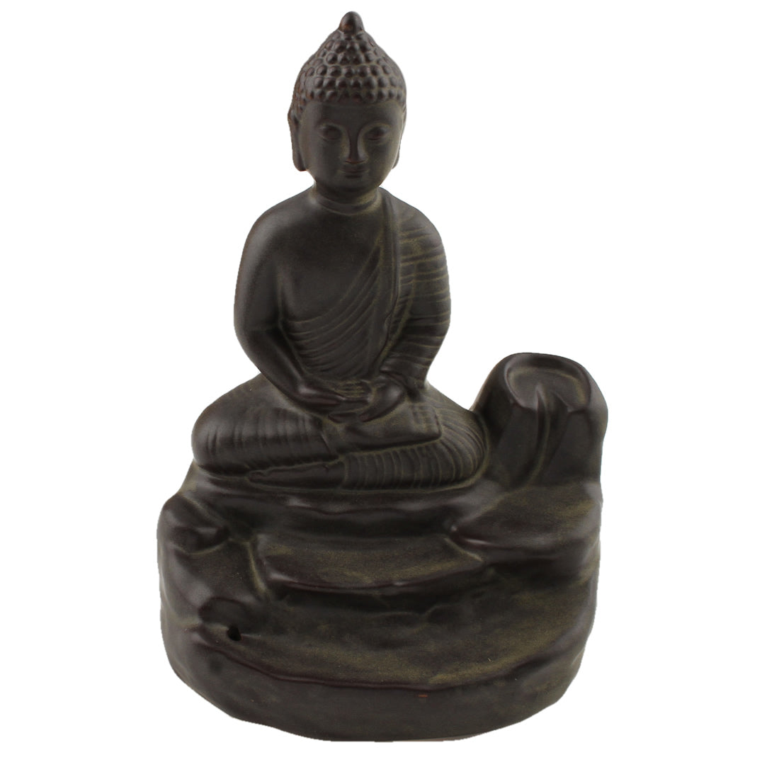 Porcelain Backflow Incense Holder - Meditating Buddha - Brown