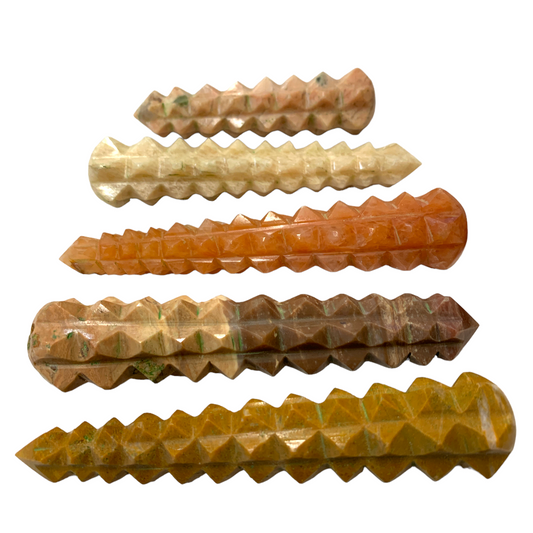 Mixed Stones - Polished Engraved PYRAMID Massage WAND - 4.5 inch - 50 grams per piece
