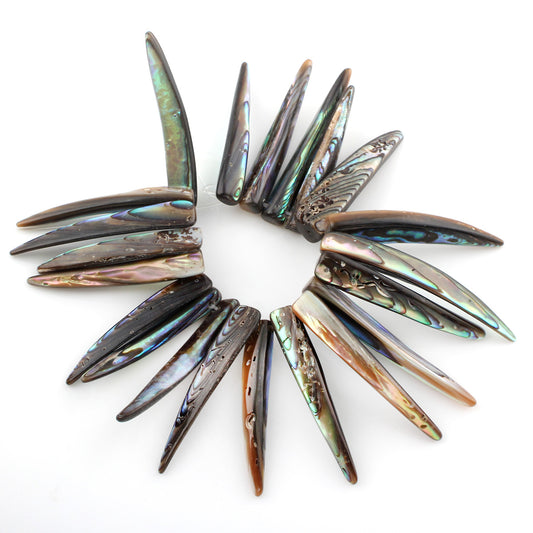 Abalone Shell Pendants, Spikes, natural, 7-11 mm x 11-40 mm - Hole: 1.5mm - Strand 9.2 Inch 21 PC