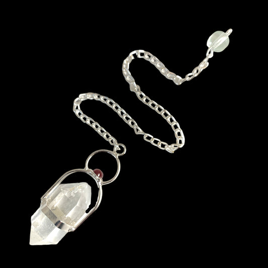 Crystal Quartz Herkimer with Garnet Cab Pendulum with Chain - 35mm - 25g - NEW422