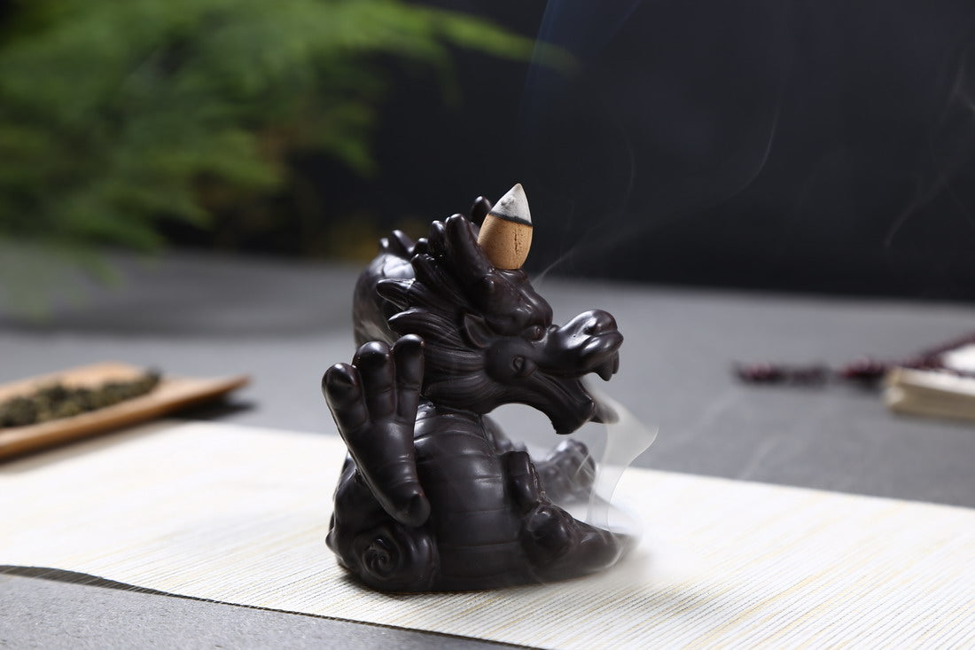 Dragon Porcelain Backflow Incense Burner - 12x9x9.5cm
