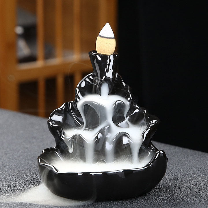 Lotus Lotus Porcelain Backflow Incense Burner - Black - 10x9.3x9cm - China - NEW1122