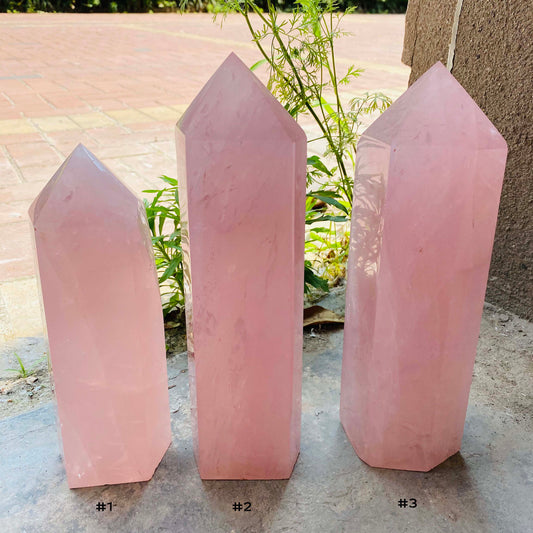 Rose Quartz Polished Points - 7 to 8 inch 18-20cm 2.8 KG - Giant - China - NEW821 - Shown Left