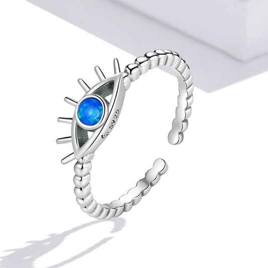 Bague ajustable Evil Eye - Argent sterling 925 - Opale bleue comme - NEW622