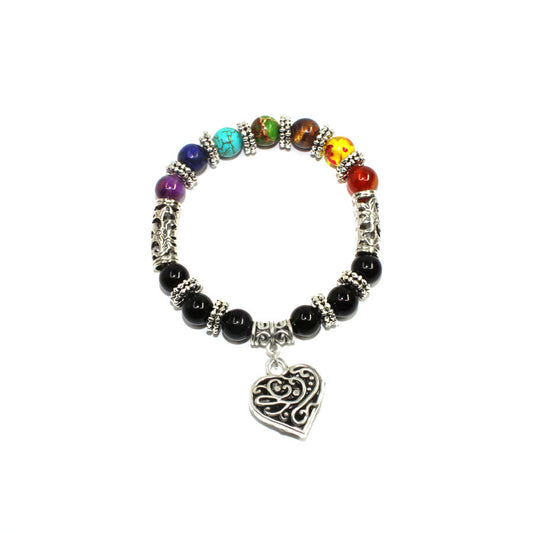 Bracelet en pierres précieuses Chakra avec breloque cœur - 8 mm lisse B0116