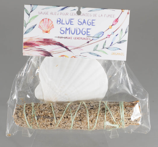 SMUDGE KIT - CHINA WHITE W/ BLUE SAGE 4 inch STICK