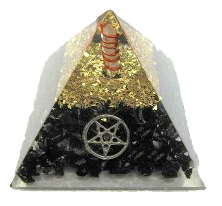 Black Tourmaline Orgonite Pyramid with Pentacle - 55 to 65mm - 100g - NEW1020