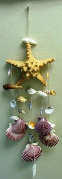 STARFISH & SCALLOP SHELL CHIME - NATURAL - 22 inch long